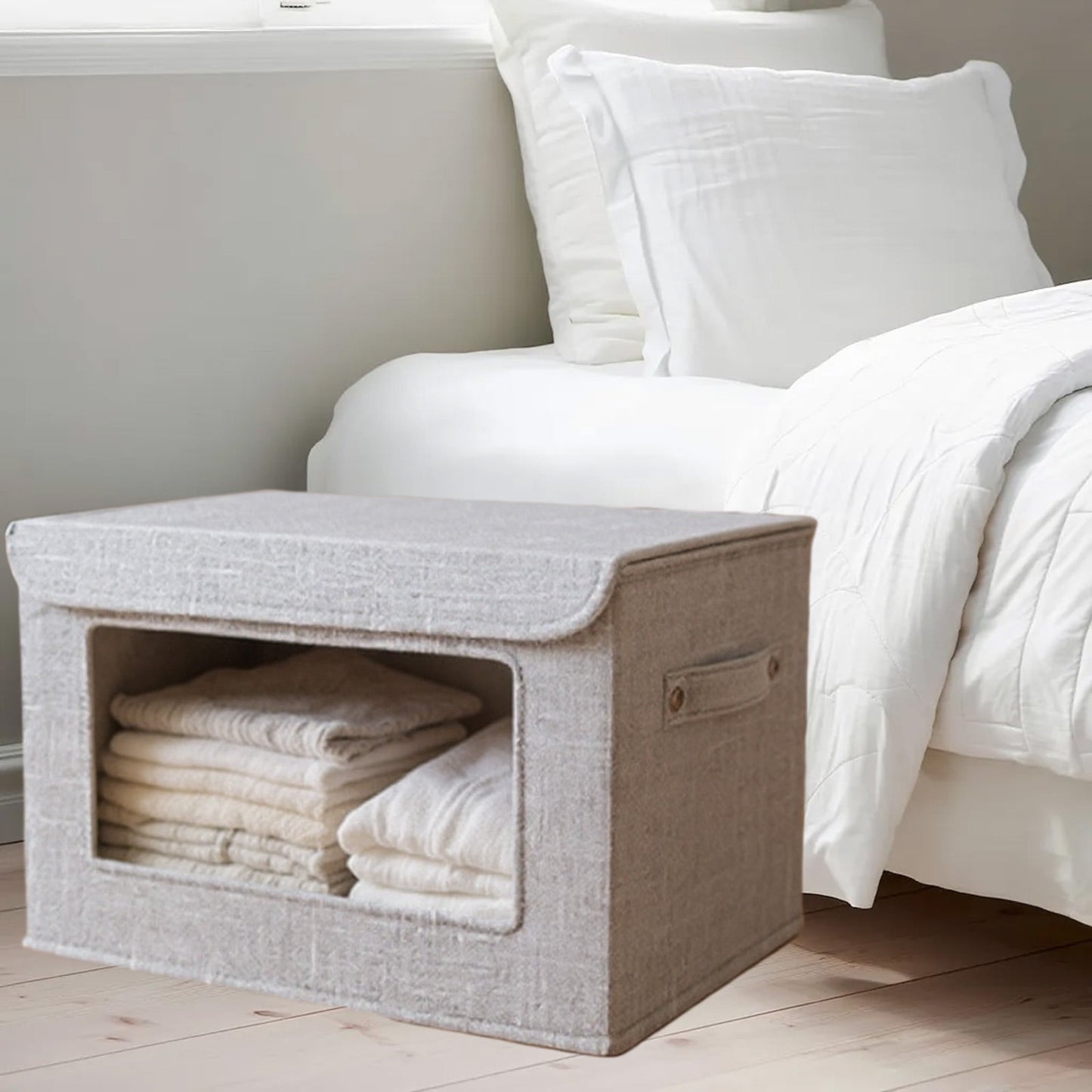 Visible Window Gray Linen Storage Box - Foldable & Durable