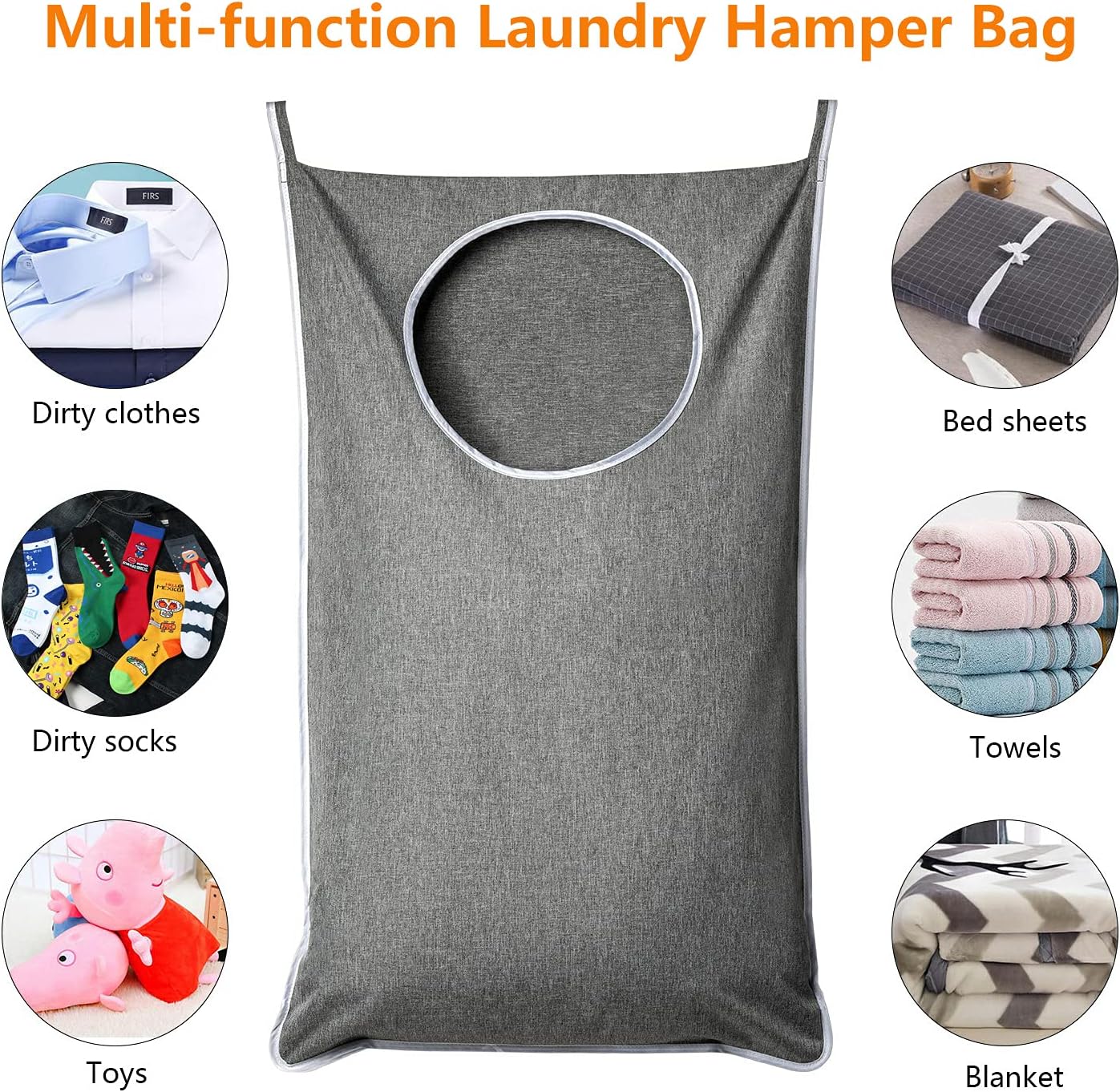 MaxiSize Family Hanging Laundry Hamper with Hooks & Zipper