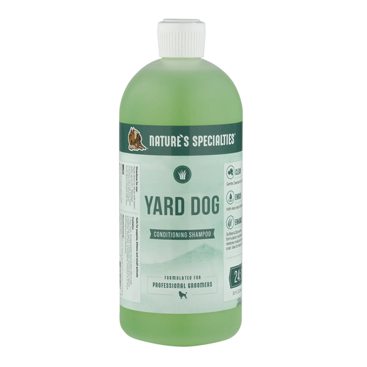 Green plastic dog conditioning shampoo bottle with NATURE'S SPECIALTIES label
