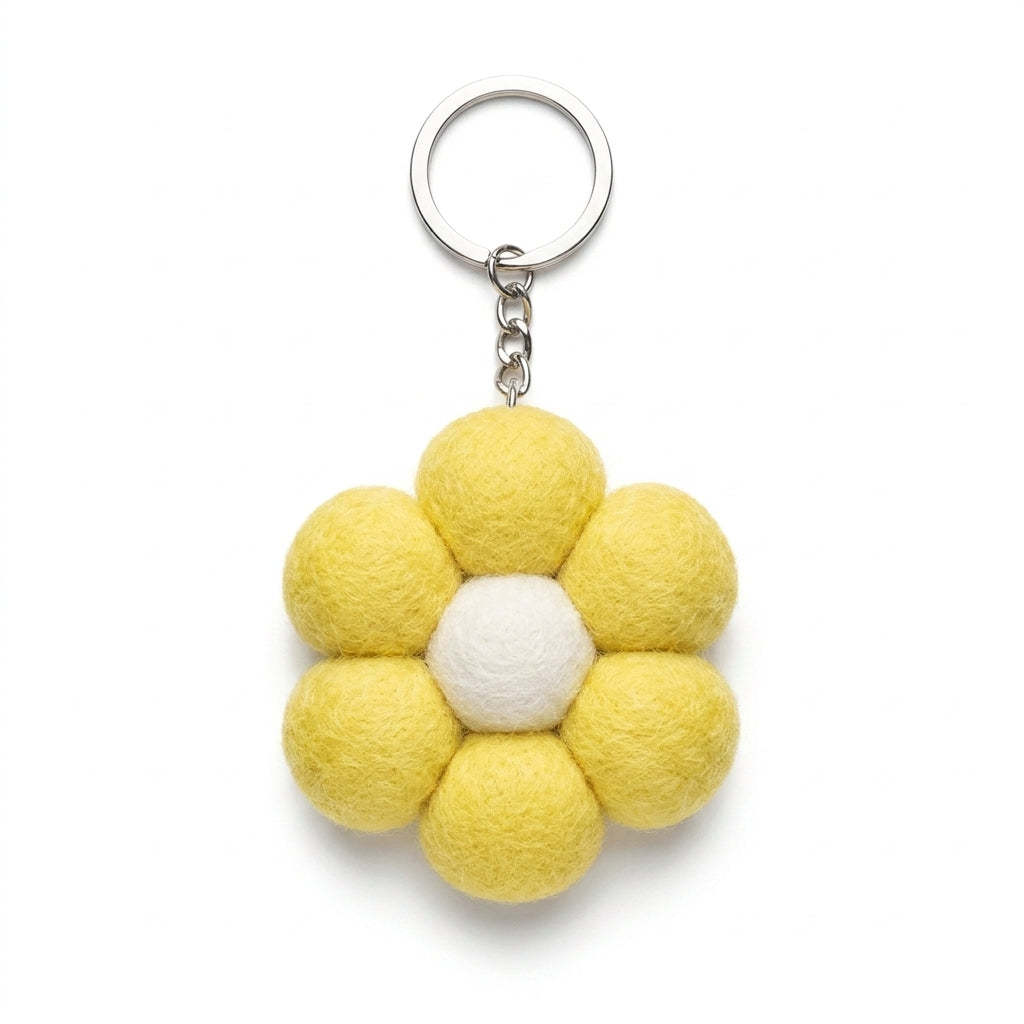 Handmade Wool Felt Large Flower Keyring