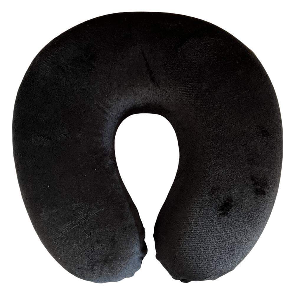 U-shaped travel neck support foam pillow, dark black fabric