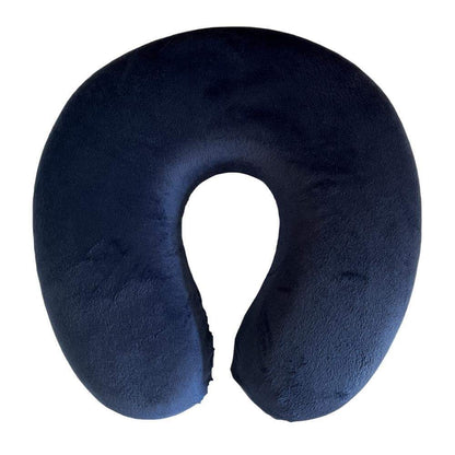 U-shaped travel neck support foam pillow, navy blue fabric