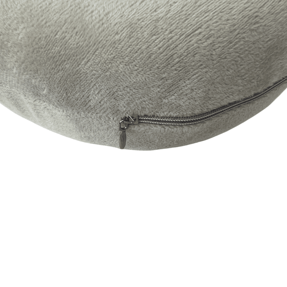 U-shaped travel neck support pillow with zipper on outer cover, light gray