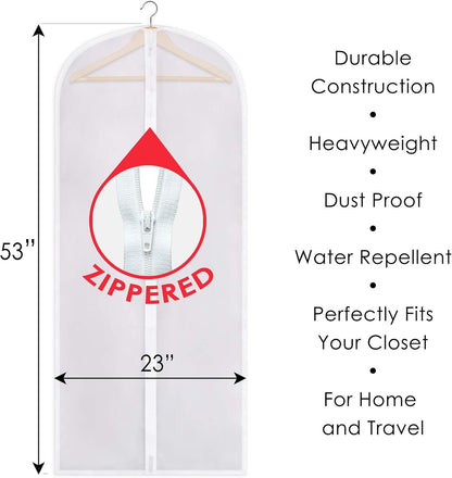 Zippered Garment Bag, Large 53 x 23 inches, Dress Bag for Gowns, Suits, Jackets, Dresses, Hanging Clothing Storage Bag, Water Repellent, Dust Proof, Clear (1 Pack)