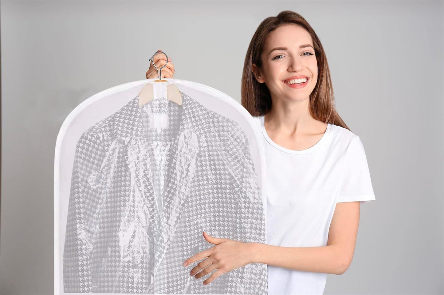 Zippered Garment Bag, Large 53 x 23 inches, Dress Bag for Gowns, Suits, Jackets, Dresses, Hanging Clothing Storage Bag, Water Repellent, Dust Proof, Clear (1 Pack)