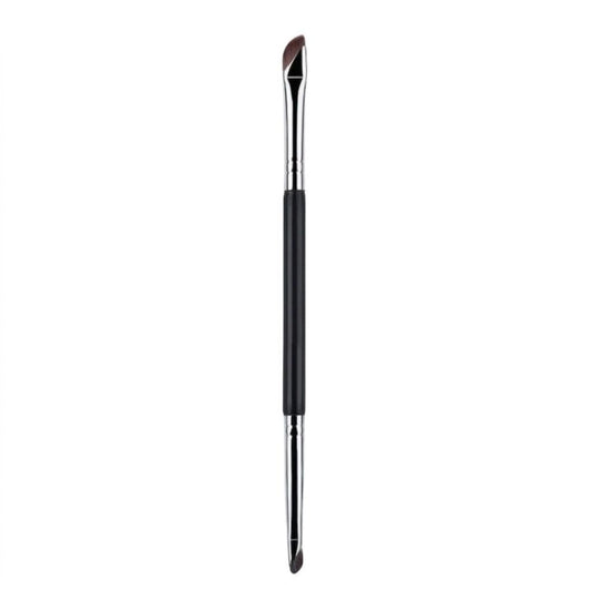 Dual-ended precision eyeliner brush with brown bristles and sleek silver handle