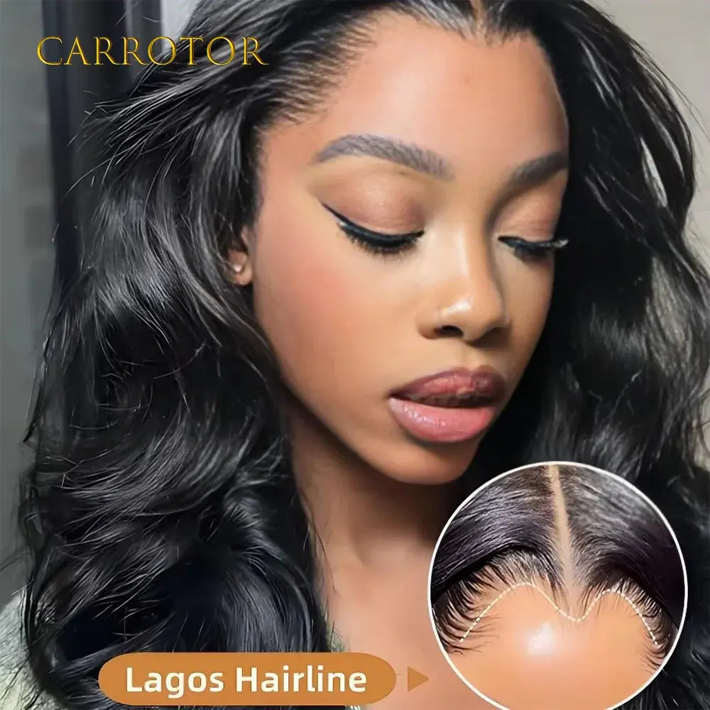 Black deep wave lace frontal wig with visible preplucked hairline