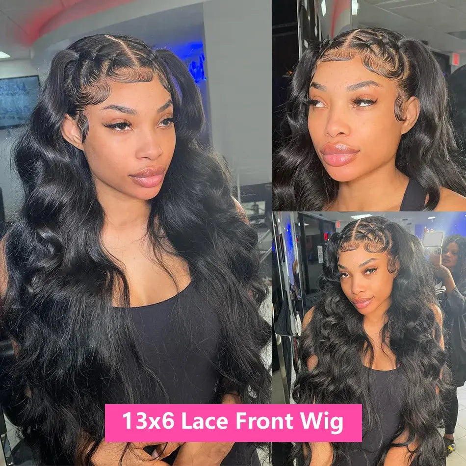 Black long loose-wave lace-front human hair wig, center part, styled volume