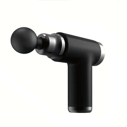 Black mini massage gun with round ball head attachment for muscle massage