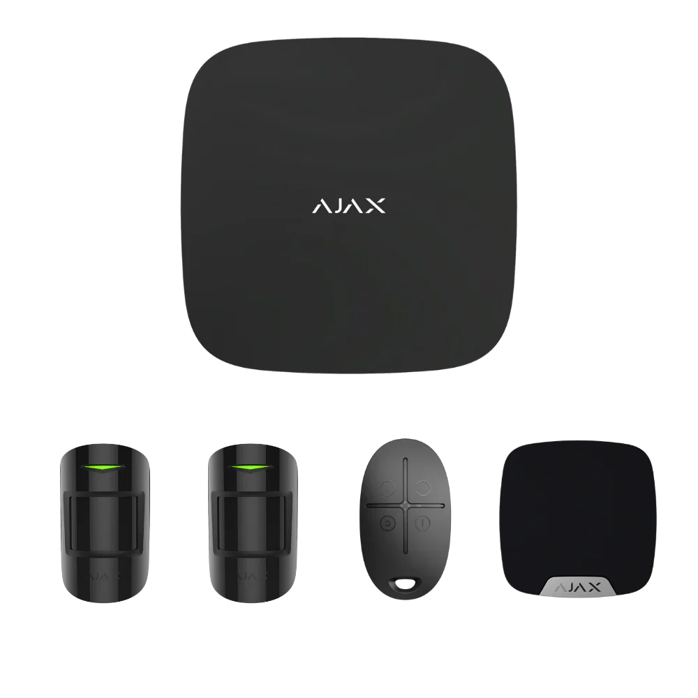Ajax AJAX#80002 StarterKitPlus – Wireless Security Alarm Kit with Hub 2 Plus, MotionProtect Sensors, SpaceControl Remote and HomeSiren (White/Black)