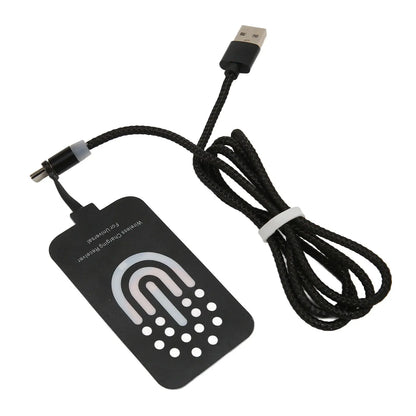 Black wireless charging receiver patch with USB-A to Type-C cable, braided texture