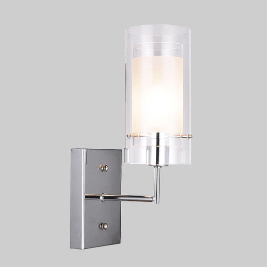 Chrome square backplate wall pendant light with clear cylinder glass shade