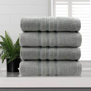 Cotton face washers, silver-gray with dobby stripe texture, rolled set of 4