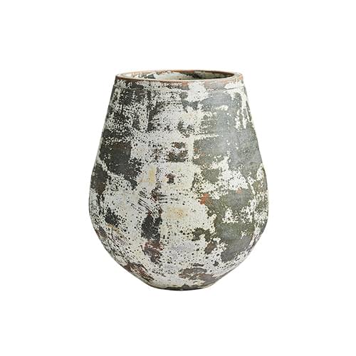 Speckled ceramic planter pot, rounded shape with gray-green textured glaze