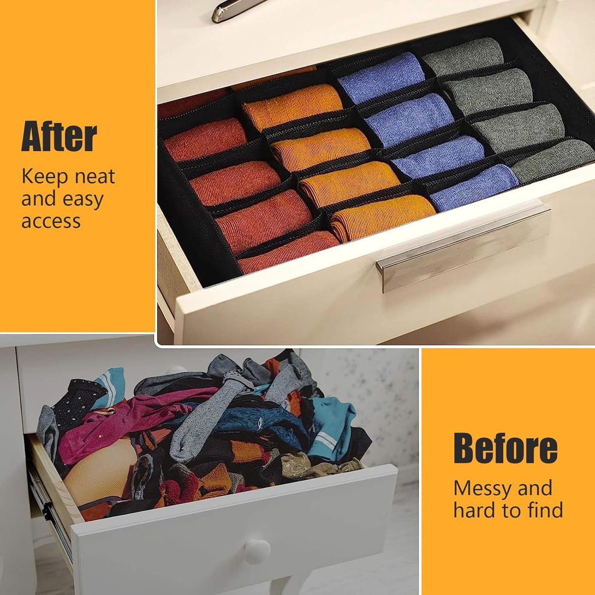 Underwear Storage Boxes - 2 Pieces - 24 Compartments - Drawer Organizer - Bra Organizer - Sock Organizer - Collapsible Storage Box - Underwear Divider - For Wardrobe - Foldable - For Underwear, Bras, Socks, Lingerie, Scarves - In Closet or Drawer
