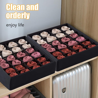 Underwear Storage Boxes - 2 Pieces - 24 Compartments - Drawer Organizer - Bra Organizer - Sock Organizer - Collapsible Storage Box - Underwear Divider - For Wardrobe - Foldable - For Underwear, Bras, Socks, Lingerie, Scarves - In Closet or Drawer