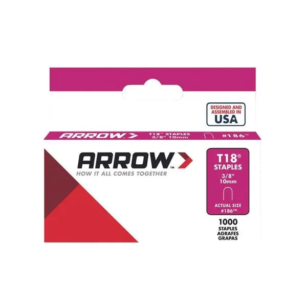 ARROW T18™ Staples – 3/8" (10 mm) Round Crown – Pack of 1,000