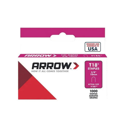 ARROW T18™ Staples – 3/8" (10 mm) Round Crown – Pack of 1,000