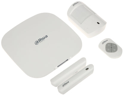 DAHUA DHI-ART-ARC3000H-03-FW2 wireless alarm kit includes 1 x panel with wifi + 4g + lan (dual sim) 1 x pir 1 x door contact 1 x key fob all with batteries