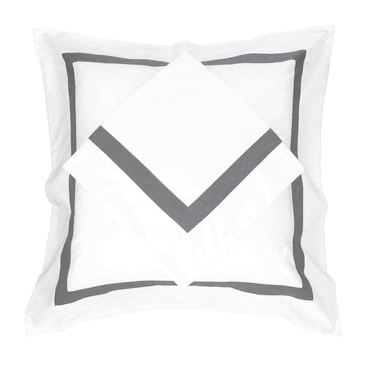 White European pillowcase with charcoal border and layered diamond detail