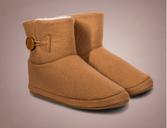 Chestnut suede arch-support slippers with button strap detail