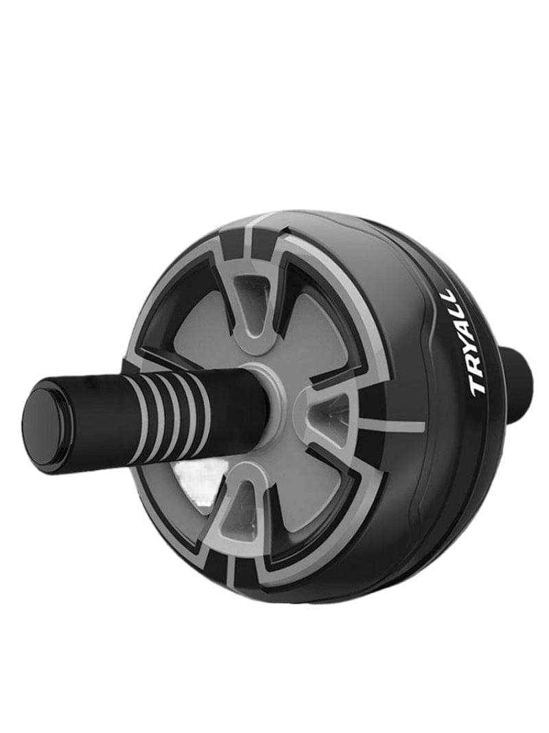 Abdominal wheel with black foam grip handle and gray multi-spoke resistance wheel