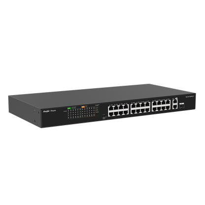 Ruijie Reyee RG-ES126FGS-P 26-Port Unmanaged PoE Switch | 24 PoE+ Ports | 2 Gigabit Uplink Ports | 1 SFP Combo Port | 370W PoE Budget