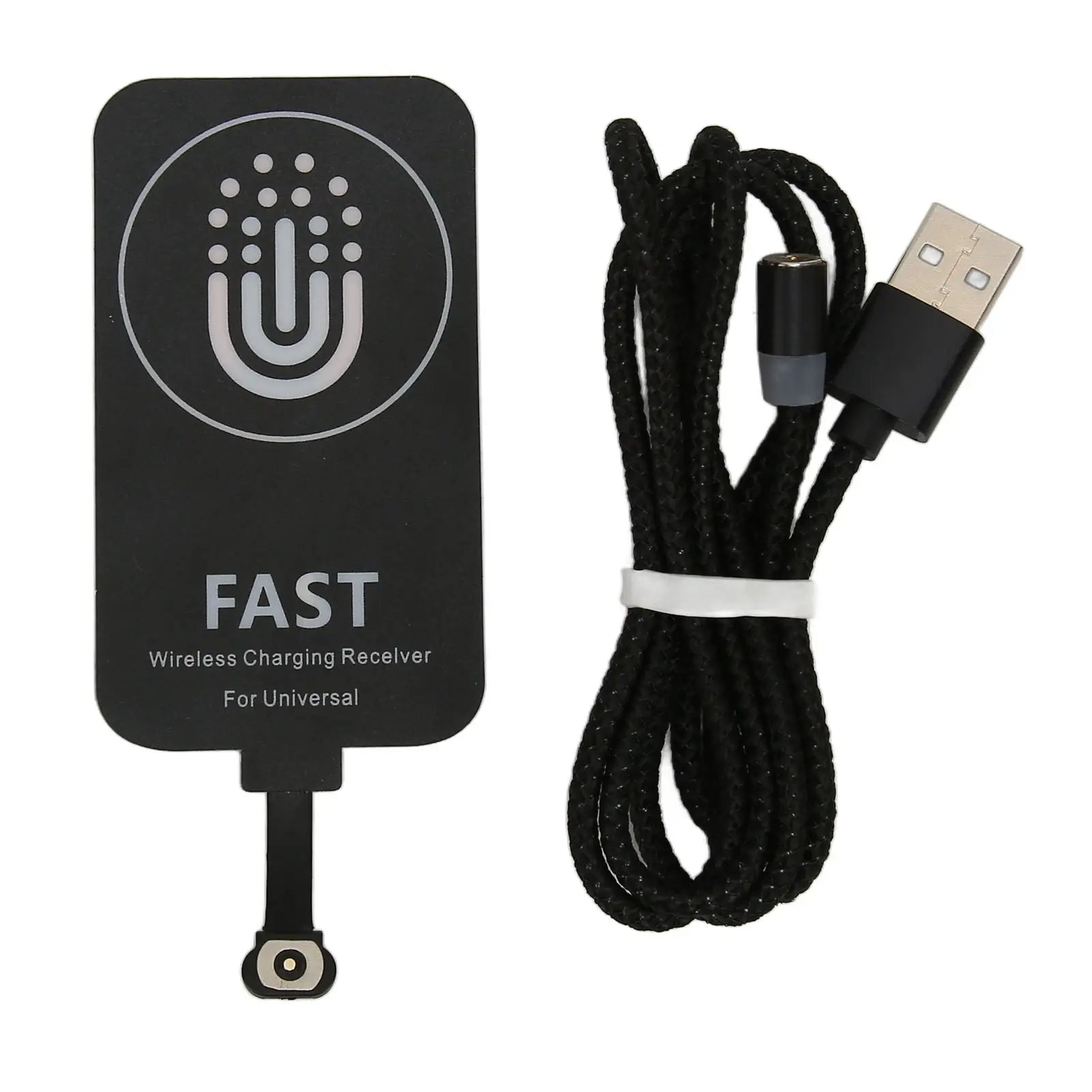 Black wireless charging receiver patch with USB-A to Type-C magnetic cable