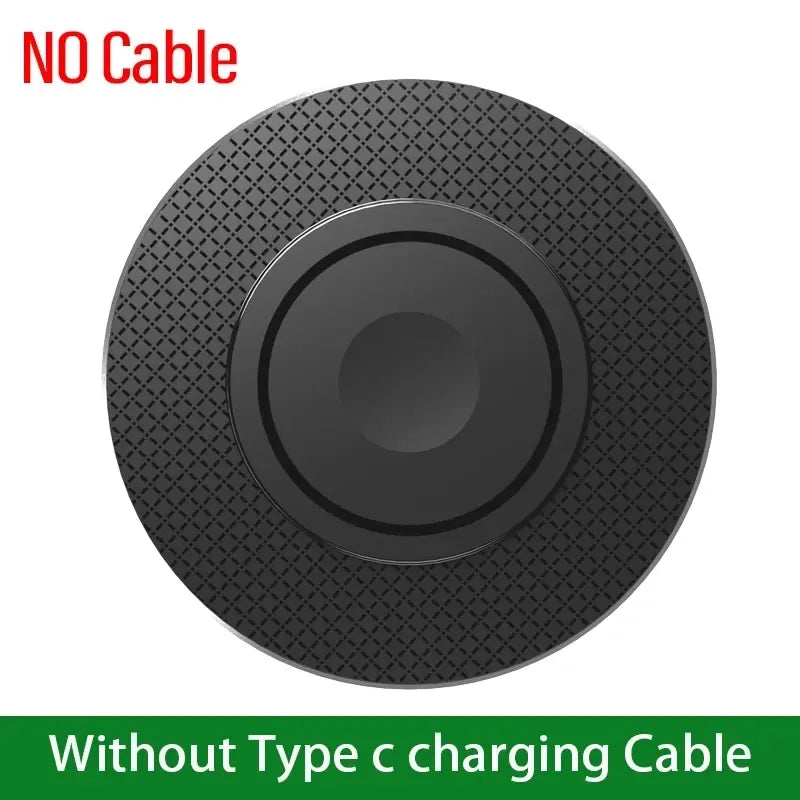 Black wireless charger pad with raised round charging center, no cable
