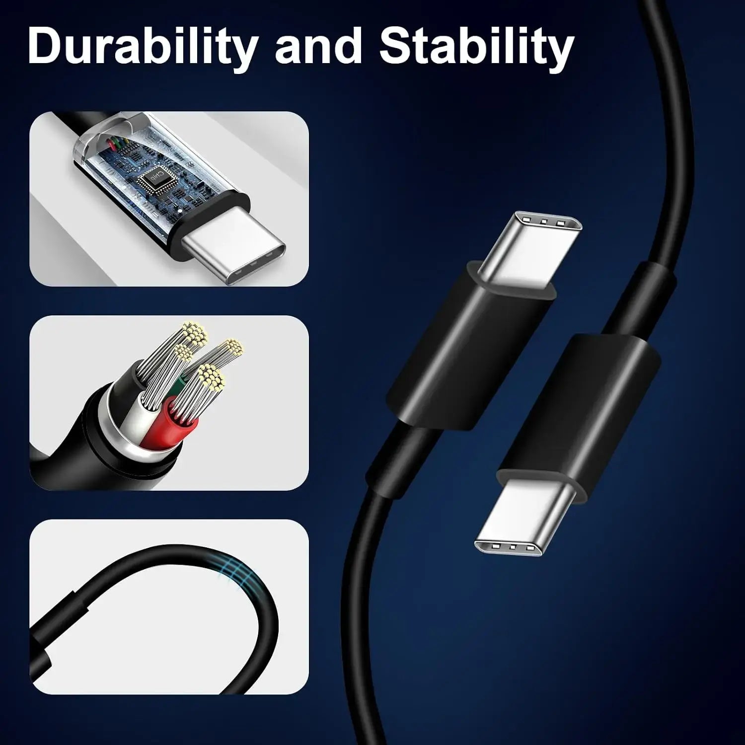 Black USB car charger with reinforced cable and durable connector ends