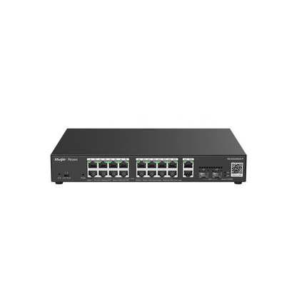 RG-ES220GS-P 20-Port Gigabit Smart Cloud Managed PoE Switch – 16 PoE+ Ports, 2 RJ45 Uplinks, 2 SFP Ports, Fan-Controlled