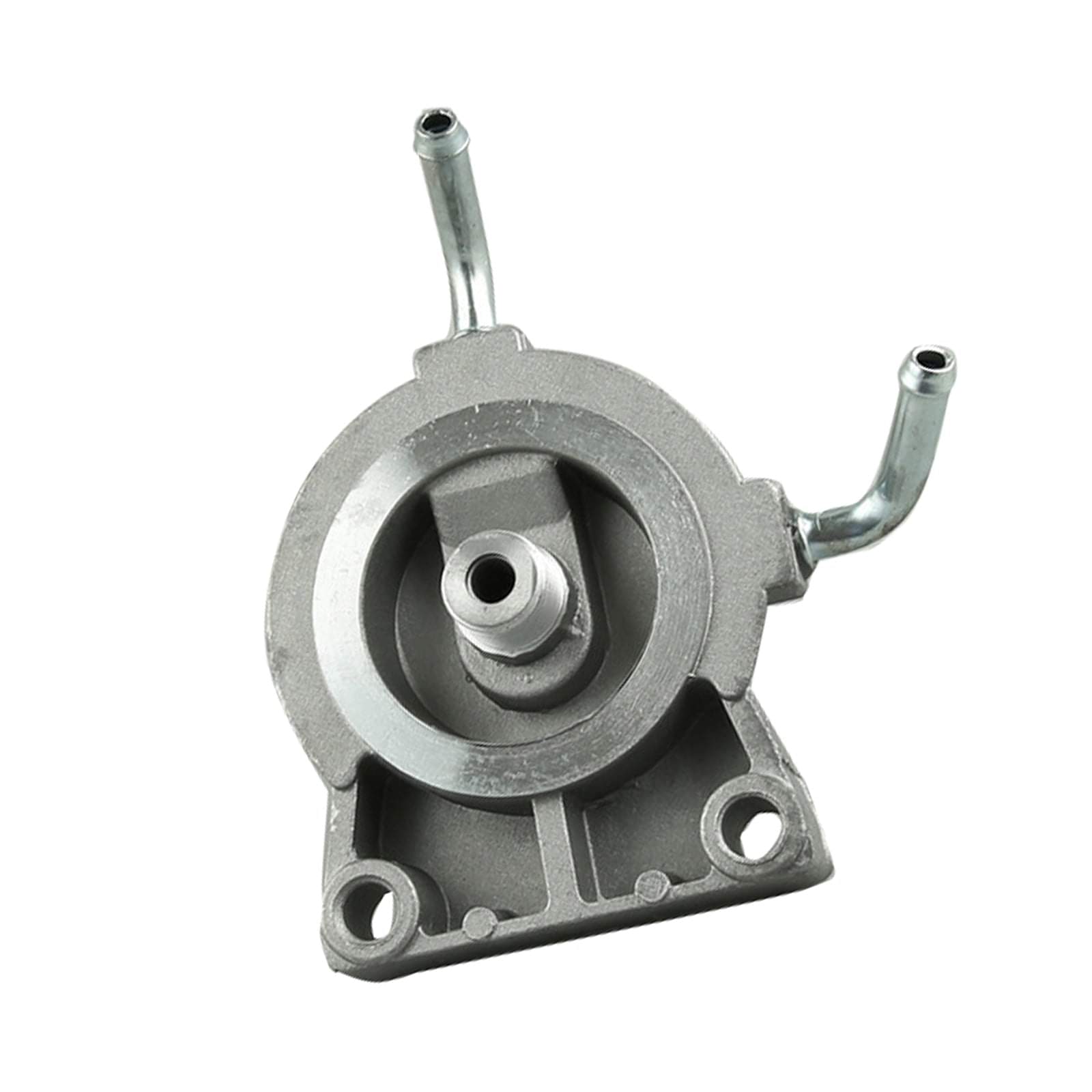 Diesel fuel primer pump assembly with round pump chamber and two outlet tubes