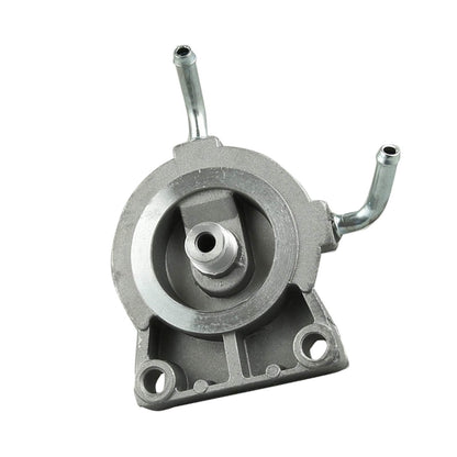 Diesel fuel primer pump assembly with round pump chamber and two outlet tubes