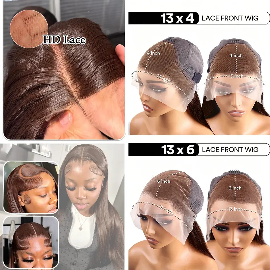 Chocolate brown lace front wig cap close-up with sheer lace panels and hairline