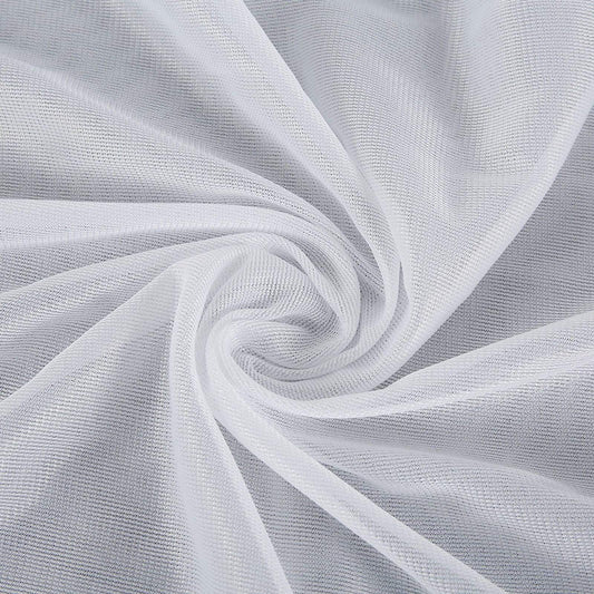 White mesh-like fabric with stitched knit texture, close-up