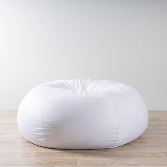 White bean bag liner cover, rounded oval shape with gathered top