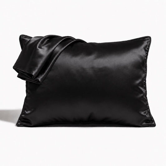 Black satin pillowcase set, single pillow with envelope closure