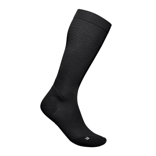 Black full-length performance socks with ribbed knit and cushioned toe/heel