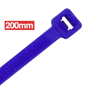 CABAC Releasable Cable Ties – 200mm x 4.8mm, UV-Stabilised Blue Nylon, Packet of 100 | CT200BL | Reusable, Outdoor-Rated, Polyamide 6.6