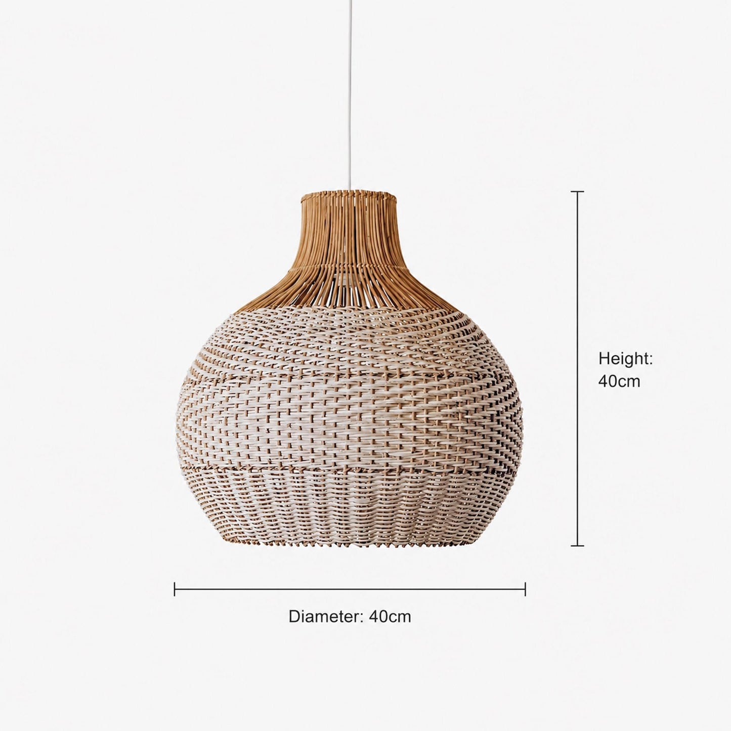 Natural rattan pendant light, teardrop shade; 40cm height and 40cm diameter