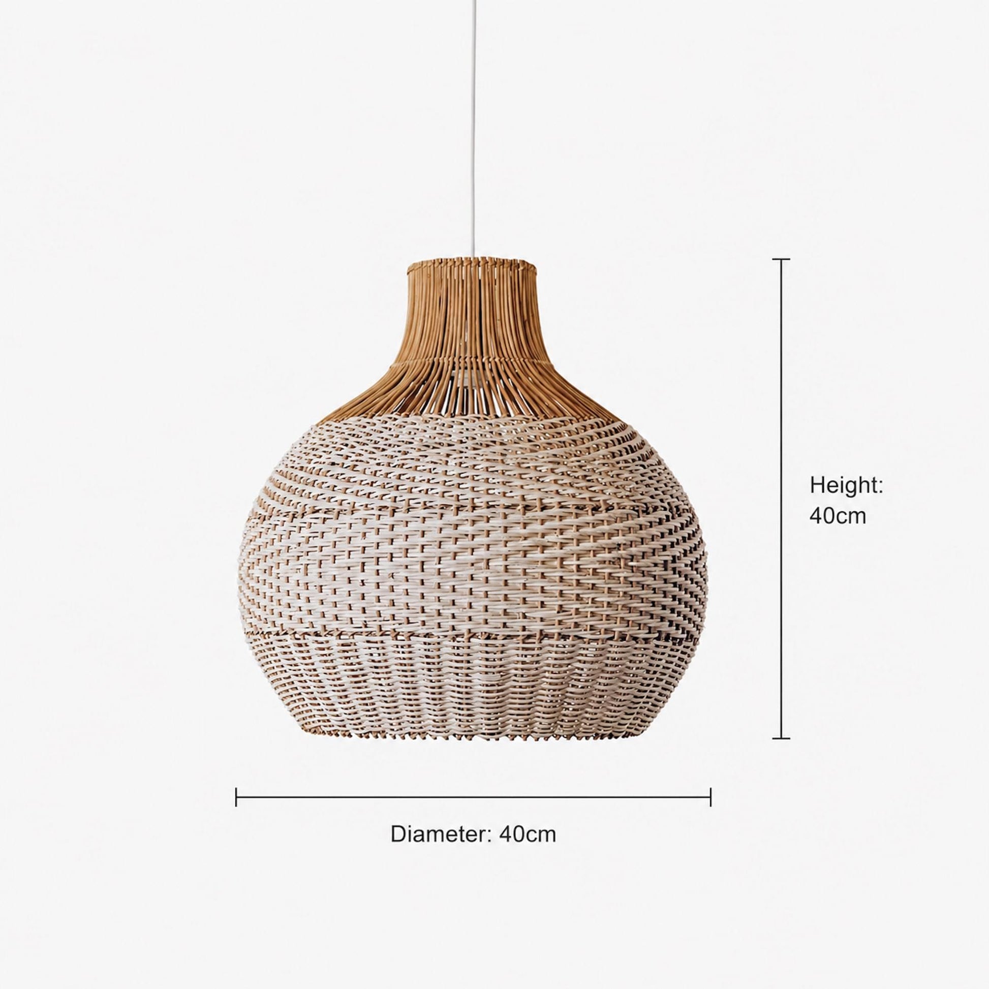 Natural rattan pendant light, teardrop shade; 40cm height and 40cm diameter