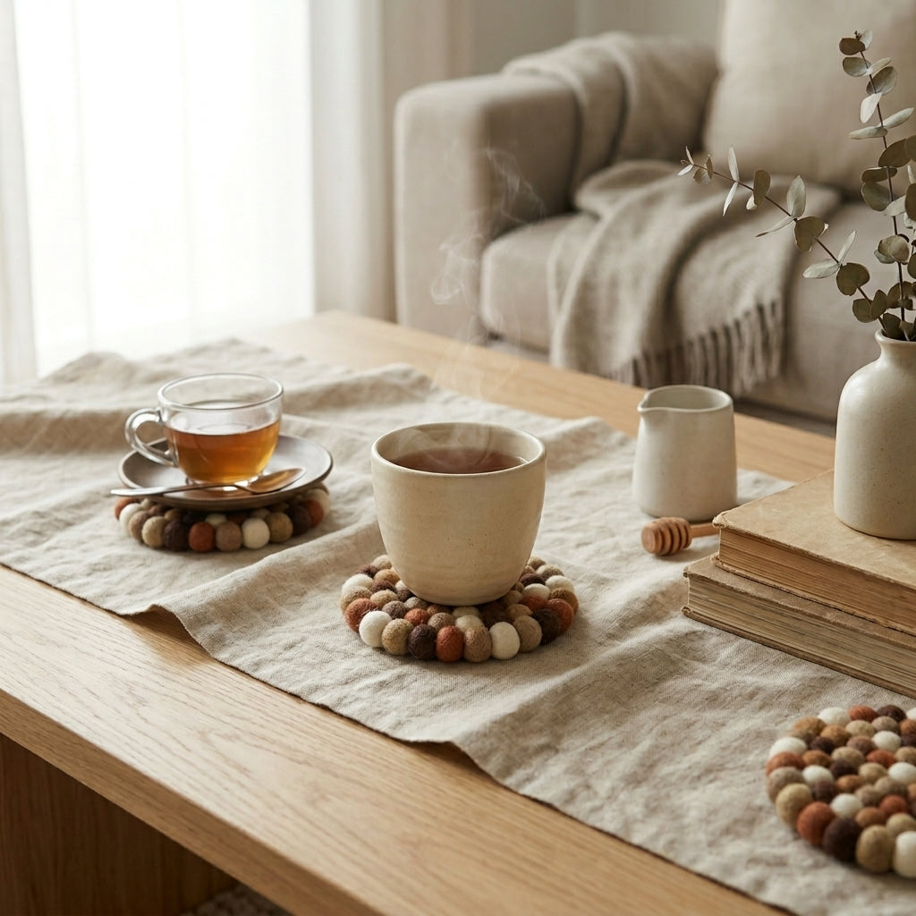 Earth Tone / Brown Wool Felt Coasters – Set of 4