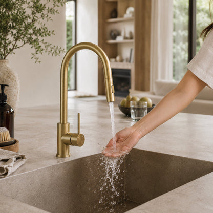 Reno Pull-Out Kitchen Mixer - Brushed Brass