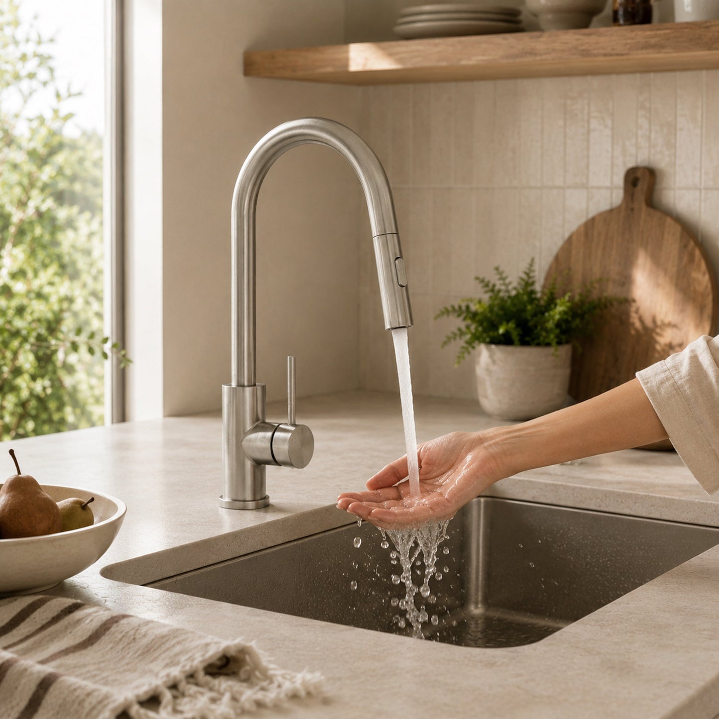 Reno Pull-Out Kitchen Mixer - Brushed Nickel