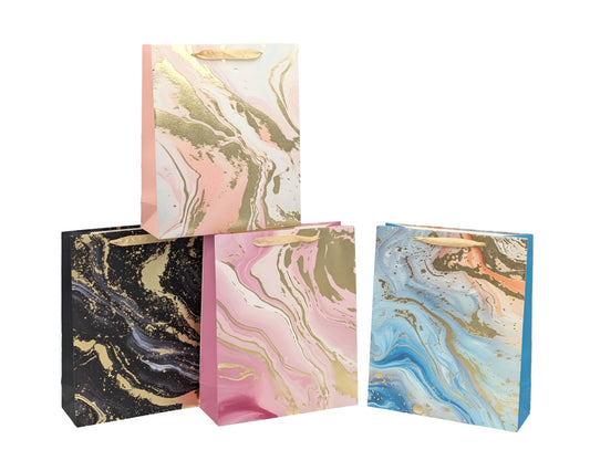 Elegant marble gift bags, assorted colors with gold accents