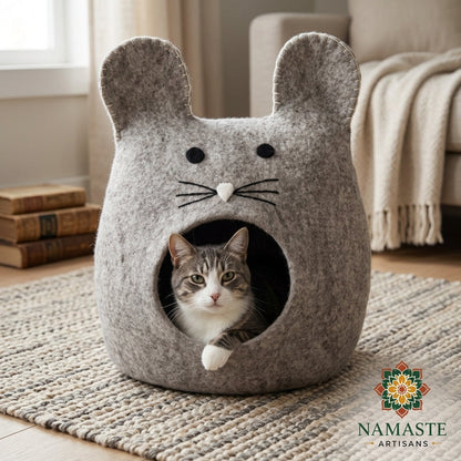 Mouse Shaped Wool Cat Cave Bed