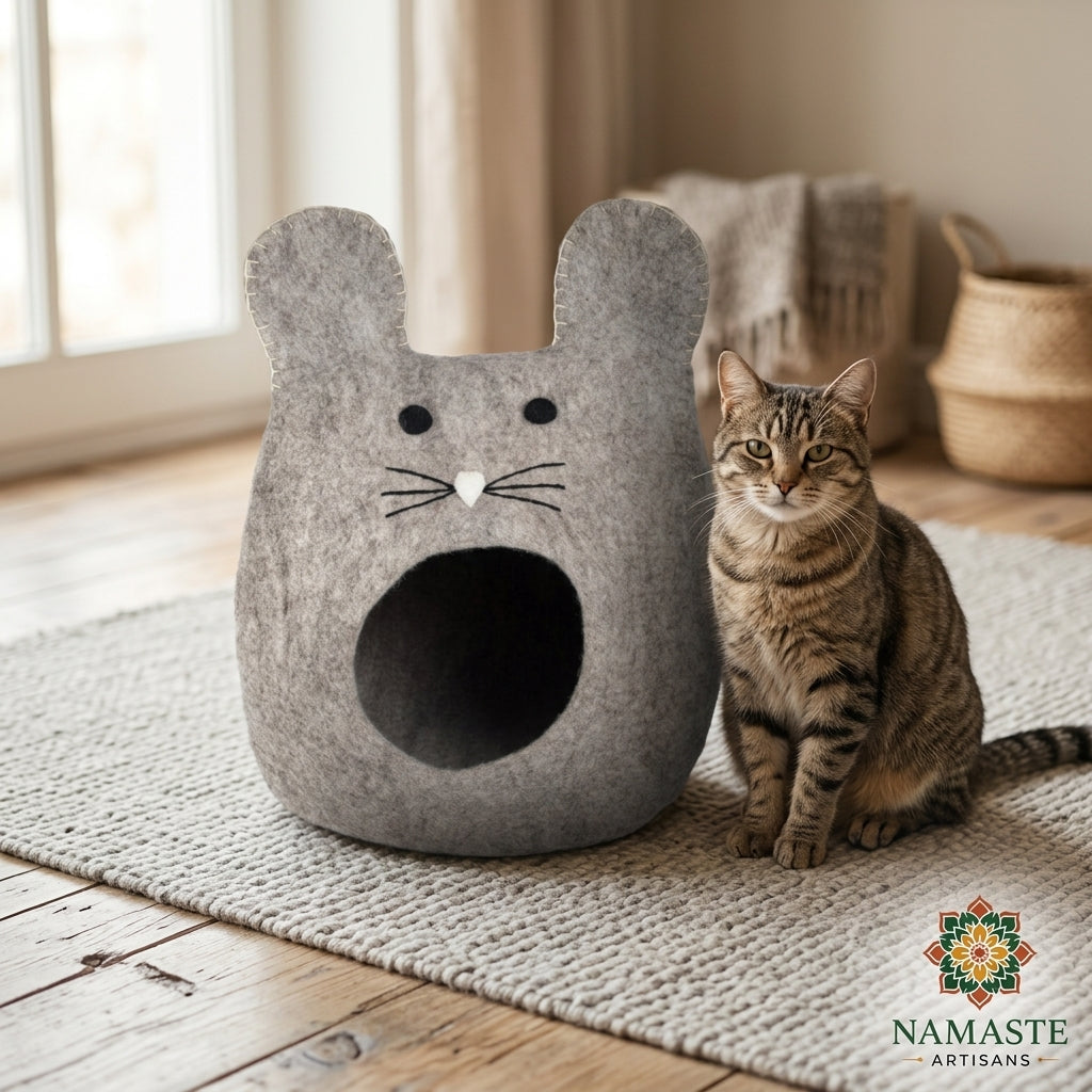 Mouse Shaped Wool Cat Cave Bed