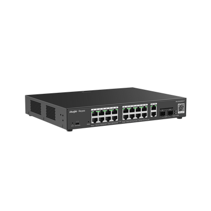 RG-ES220GS-P 20-Port Gigabit Smart Cloud Managed PoE Switch – 16 PoE+ Ports, 2 RJ45 Uplinks, 2 SFP Ports, Fan-Controlled
