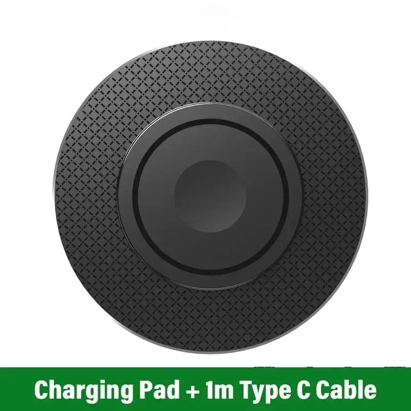 Black wireless charger pad with textured surface and circular charging center