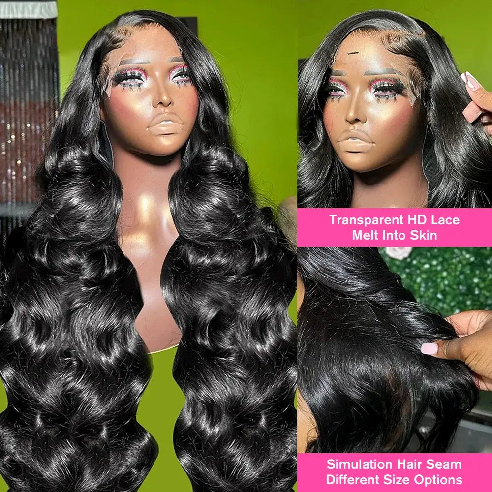 Black long loose-wave wig with transparent HD lace, natural hairline and part